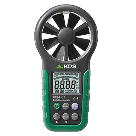 KPS AN10 Anémomètre numérique professionnel mesure de la vitesse et du débit volumétrique de l'air dans différentes unités.