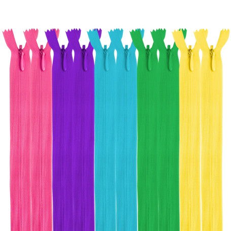 MARARDI [Pack 10] Fermetures Éclair à Glissière Invisibles [Multicolore 2] Nylon [60 cm] Couture de Vêtements Sacs Ruban Tissu e