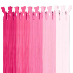 MARARDI [Pack 10] Fermetures Éclair à Glissière Invisibles [Roses] Nylon [60 cm] Couture de Vêtements Sacs Ruban Tissu en Coton 