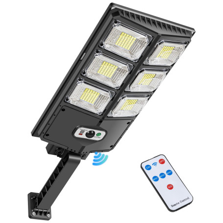 PEAKRO Lampadaire solaire à LED extérieur 252 LED 150 W avec panneau solaire et capteur de mouvement, IP65 imperméable lampe lam