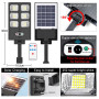 PEAKRO Lampadaire solaire à LED extérieur 252 LED 150 W avec panneau solaire et capteur de mouvement, IP65 imperméable lampe lam