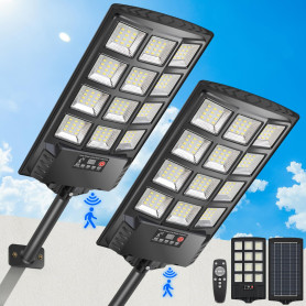 PEAKRO Lampadaire Solaire Exterieur 400W, 6000K Lumière Solaire Exterieur avec Télécommande, IP67 Étanche Spot Solaire Detecteur