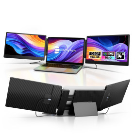 domyfan 14" Moniteur pour Ordinateur Portable, 1080P FHD Extension D'écran pour Ordinateur Portable, HDMI/USB-A/Type-C Plug and 