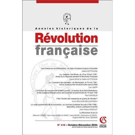 Annales historiques de la Révolution française Nº418 4/2024