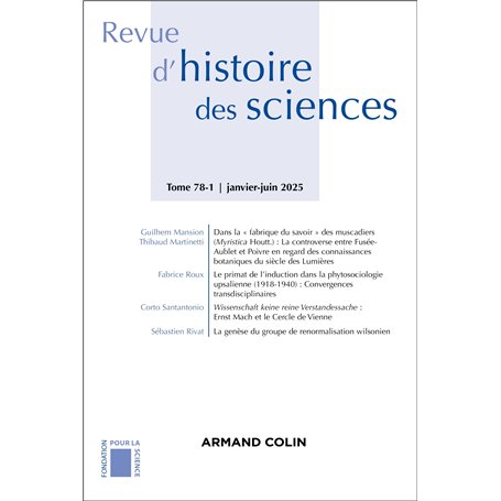 Revue d'histoire des sciences 78-1 1/2025