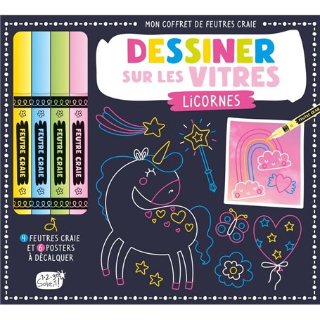 MON COFFRET DE FEUTRES CRAIE - DESSINER SUR LES VITRES LICORNES NE