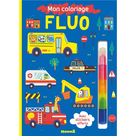Mon coloriage fluo (Véhicules) - Avec stickers offerts