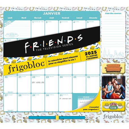 Frigobloc Mensuel 2025 Déco Friends (de janv. à déc. 2025)