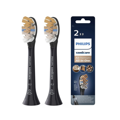 Philips Sonicare Lot de 2 têtes de brosses à dents électriques soniques A3 Premium All-in-One pour la santé complète, Noir (Modè