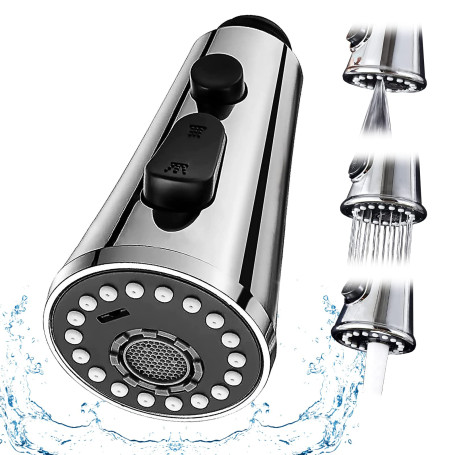 Qazuwa 3 Modes Douchette Evier Cuisine,Tête Douchette Pour Mitigeur Extractible Cuisine,Tête Robinet Cuisine Douchette,Chromé,Re