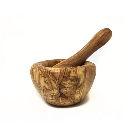 AramediA Mortier et pilon en bois d'olivier tunisien Handicrafts Ensemble de broyeur pour cuisine Épices – Presse-ail