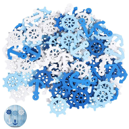 Mini Pendentifs Scrapbooking Ancres en Bois Décorations Maritimes en Bois Boutons de Décoration Nautique Boutons Décoratifs Naut