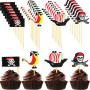 48 Pièces Toppers de Gâteau Pirate, Cocktail de Pirate Drapeaux de Cure-Dents Gâteaux Toppers, pour Soirée à Thème Pirate, Inser