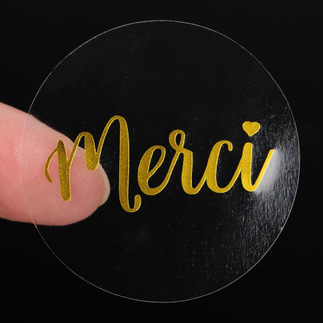 120 Autocollants Merci Transparents 4cm Sticker Rond Étiquette Adhésif Décorations pour Emballage Cadeau Étiquette Enveloppe Noë