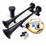 YIYIDA Klaxon de voiture Car Air Horn 24V 165DB Klaxon à air 45cm Chrome Zinc Double Trompette Klaxon à air de camion noir avec