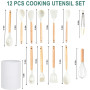 KAIYAYA Ustensiles de Cuisine Silicone 12 Pièces Lot Ustensile Cuisine avec Poignée en Bois Ustensiles Cuisine Antiadhésive Sans