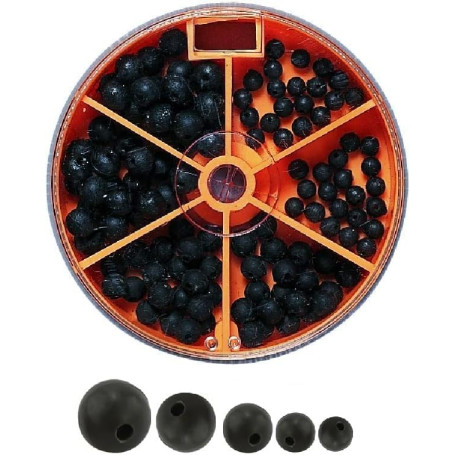 Lot d'environ 110 perles en caoutchouc de qualité supérieure assorties dans une boîte distributrice