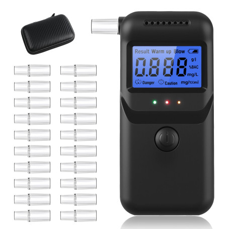 Vuxava Éthylotest Électronique Homologué avec Écran LCD & 20 Embouts – Alcotest Portable pour Maison & Voiture avec Sac Noir en