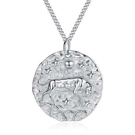 VIKI LYNN Collier Pendentif Argent de 12 Signes du Zodiaque Astrologique Taureau en Argent Fin 925 Idée Cadeau Bijoux Fantaisie