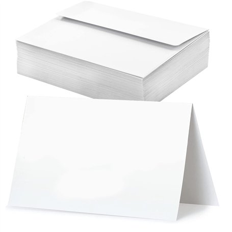 VANRA Lot de 100 cartes de vœux vierges blanches avec enveloppes A6 autocollantes pour cartes de remerciement