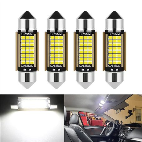 4pcs C5W LED Festoon Ampoules 38mm 39mm Canbus 12V 6000K Blanc Super Brillant pour éclairage intérieur de voiture et Feux de pla