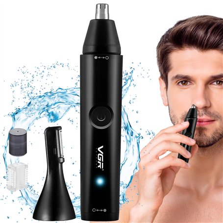 VGR Tondeuse Nez et Oreille 2 en 1 pour Homme - Fixation Sourcils/Corps - Étanchéité IPX5 - Batterie rechargeable de 150 min - É