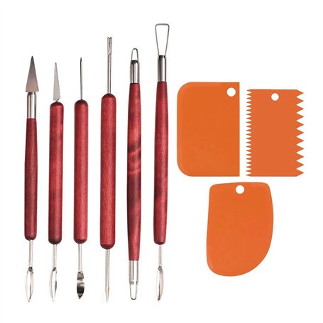 CVDYWDJIE 6 Outils De Sculpture avec Manche en Bois Et 3 Grattoirs De Sculpture en Argile