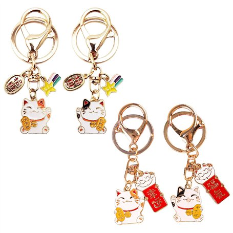 4 Morceaux De Bague De Clé De Chat Heureuse