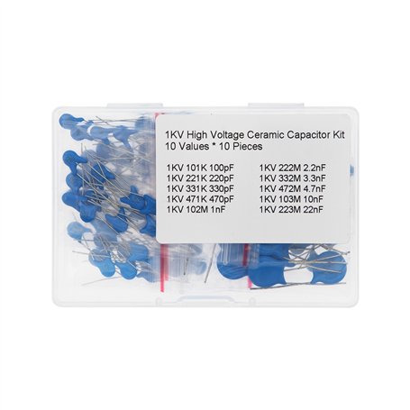 10 Valeurs * 10 Pièces 1KV Kit Condensateur Céramique Haute Tension 100pF 220pF 330pF 470pF 1nF 2.2nF 3.3nF 4.7nF 10nF 22nF