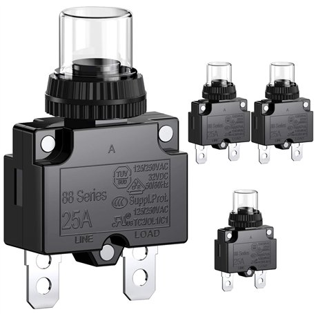 CLDIY Lot de 4 interrupteurs de puissance 25 A avec protection contre la surcharge thermique 88 Series Push Button Reset manuel