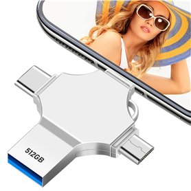 uvervint Clé USB 512Go 4 en 1 Cle USB Grande Capacité Pen Drive 512Go Clef USB 3.0 pour Photo/Vidéo/iOS/Android/PC/Tablet, Argen uvervint Clé USB 512Go 4 en 1 Cle USB Grande Capacité Pen Drive 512Go Clef USB 3.0 pour Photo/Vidéo/iOS/Android/PC/Tablet