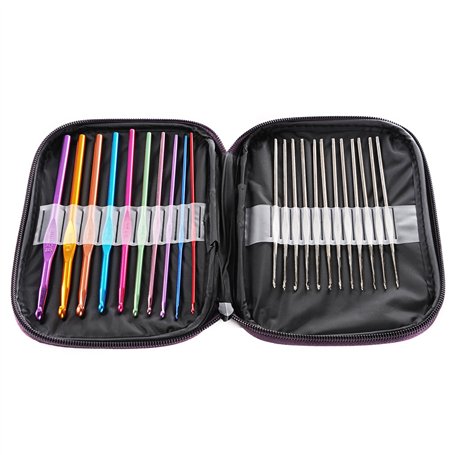 LIHAO Lot Mélangé de 22pcs Crochets Aiguilles à Tricoter Multicolores en Aluminium & Acier dans une pochette violette