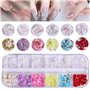 2 Boîtes 3D Fleur Nail Art, Résine Pétale Acrylique Nail Art Ornement Or et Argent Perles Mixte DIY Bijoux Nail Design Accessoir