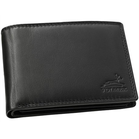 Portefeuille pour Homme Fa.Volmer ® en Cuir véritable au Format Paysage Classique | Noir | Protection RFID | Coffret Cadeau | Mo