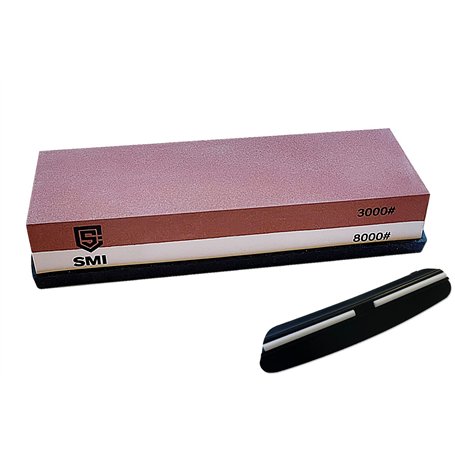 SMI Pierre a Aiguiser Affuteur Couteau Pierre à Affûter Double-Face grain 3000/8000 avec Base en Silicone Antidérapant et Guide