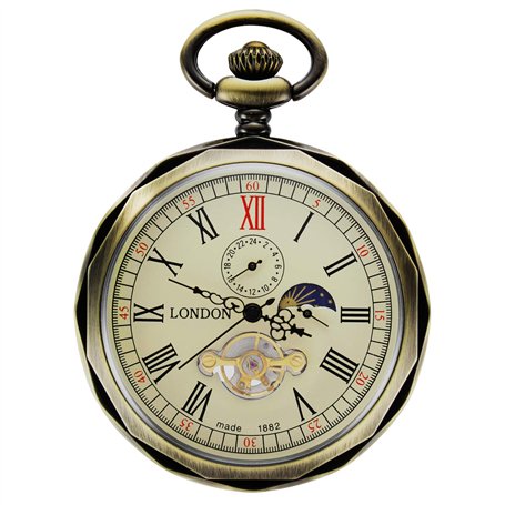 TREEWETO Montre de Poche Montres Goussets mécanique pour Homme en Bronze à chaîne