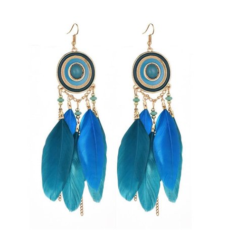 BJH Earrings d'oreilles Pendantes élégantes Boucles d'oreilles Frange Plumes Longues Boho Bleu