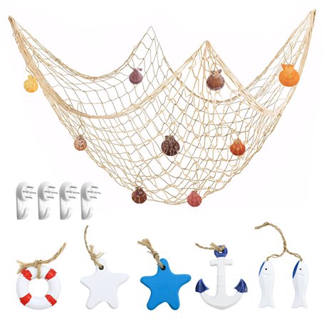 PIWOSGOL Filet de Peche Décoratif 100x200cm Filet de Peche avec Coquillage Decoration