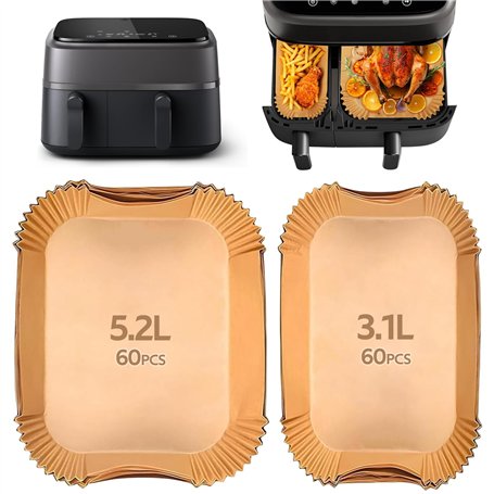 120PCS Papier Cuisson Air Fryer pour Moulinex EZ901820/Philips Airfryer Dual Basket 3000/5000
