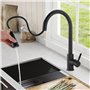 Mitigeur Cuisine Extractible 60 cm avec 2 Types de Jet & Rotation 360° - Robinet Evier Noir Mat en Acier Inox - Robinet Cuisine
