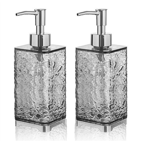 2X Distributeur Savon Transparent Gris 400 ML – Distributeur Gel Douche Rechargeable – Distributeur Savon Cuisine Salle de Bain
