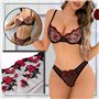 NewBull Ensemble de lingerie sexy pour femme - En tulle transparent - Ensemble sexy - Broderie florale - Soutien-gorge push-up a