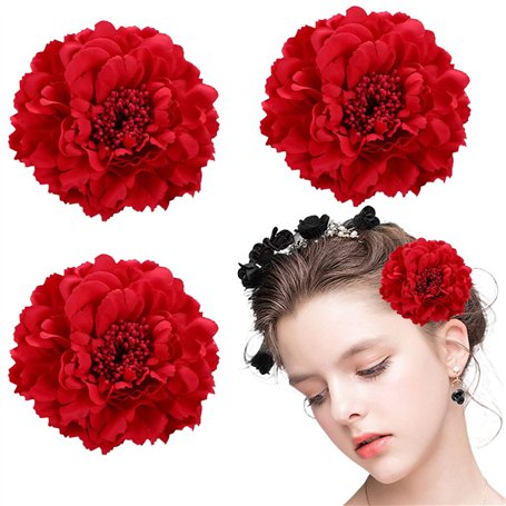 AOOTUERL 3pcs grandes barrettes à cheveux en forme de pivoine