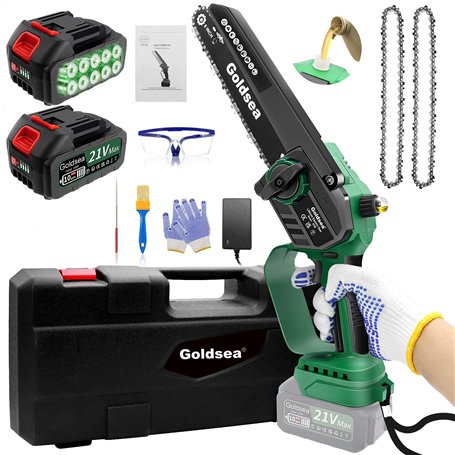 8 Pouces Mini Tronçonneuse à Batterie Avec Batterie 8000mAh Goldsea Tronçonneuse Électrique sans Fil Avec Graisseur Automatique