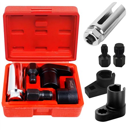 Lot de 5 douilles pour sonde lambda - 22 mm - Avec capteur d'oxygène - Clé à douille - Avec entraînement 3/8" et 1/2" - Pour dém