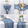 Chemin de Table en Gaze Bleu Poussiéreux 90 x 300 cm - Style Boho Rustique Translucide et Lavable - Élégant Décoration de Table