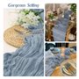 Chemin de Table en Gaze Bleu Poussiéreux 90 x 300 cm - Style Boho Rustique Translucide et Lavable - Élégant Décoration de Table