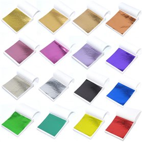 320 Pièces Feuille d'Or Multicolore Feuilles D'or Feuille D'or Imitation pour Projet d'art décoration Artisanale