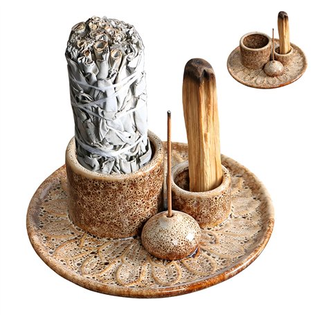 WANDGU Plateau à Encens en Céramique Blanche: Support Multifonction 4 en 1 pour Sauge