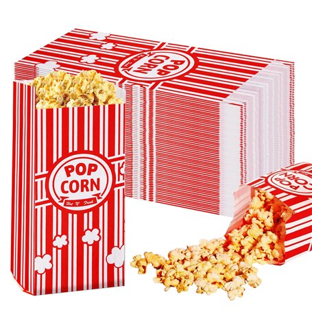 WANDGU Lot de 200 sacs à pop-corn : 9 x 6 x 21 cm Sacs à pop-corn rétro en papier kraft pour pop-corn